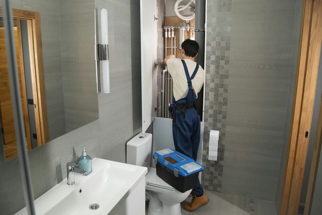 Loodgieter aan het werk in een badkamer